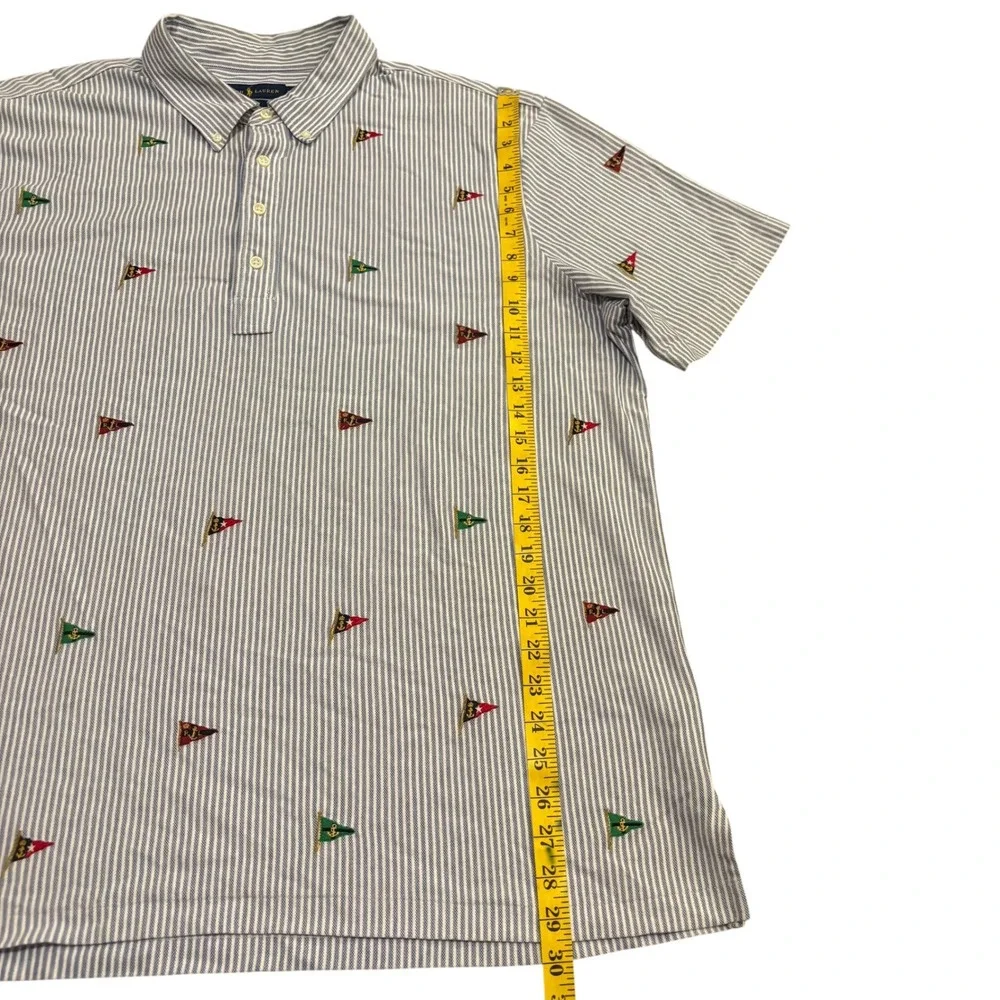 Ralph Lauren Mens XXL Blue White Striped Knit Oxford Pennant Flag Polo Shirt